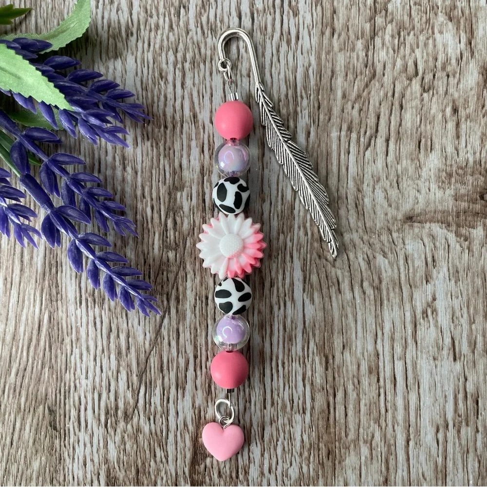 Bookmark Cow Flower Handcrafted Artisan Beaded Metal Journal Gift Read Book